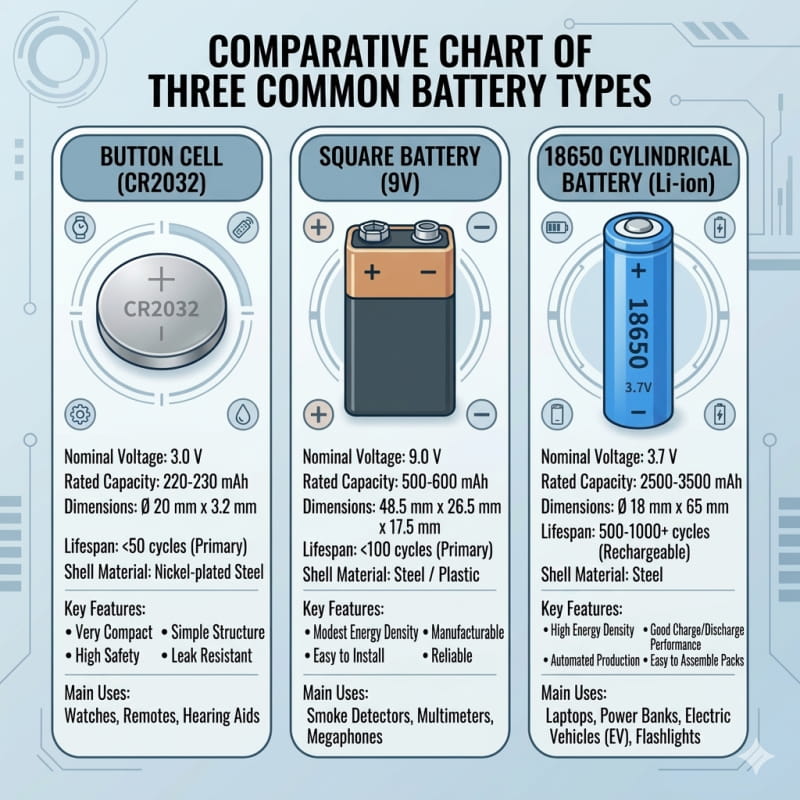 Lithium-ion Battery Structure: Button vs Prismatic vs Cylindrical Type​